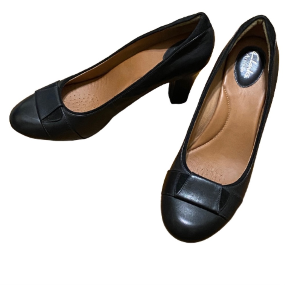 Clarks Artisan Black Leather Block Heels Size 10 M